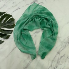 Womens Vintage 60s Silk Scarf Teal Green Swirl Circles Mod Large Light Square