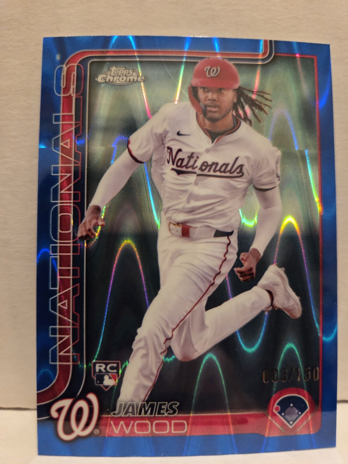 James Wood 2025 Topps Chrome #132 Blue Raywave Refractor /150 SP Rookie