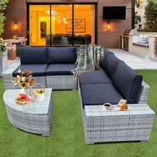 6pcs Patio Furniture Set Rattan Sectional Sofa Set Outdoor & Indoor Gray & Black