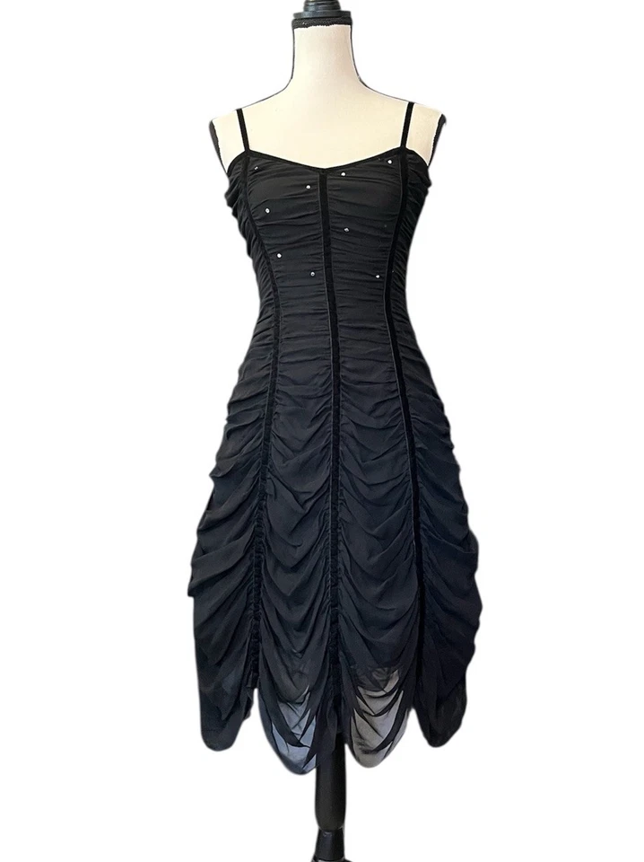 Vestido de hadas gótico vintage Betsey Johnson malla de seda y cinta de terciopelo corsé vampiro Foto 3 de 4