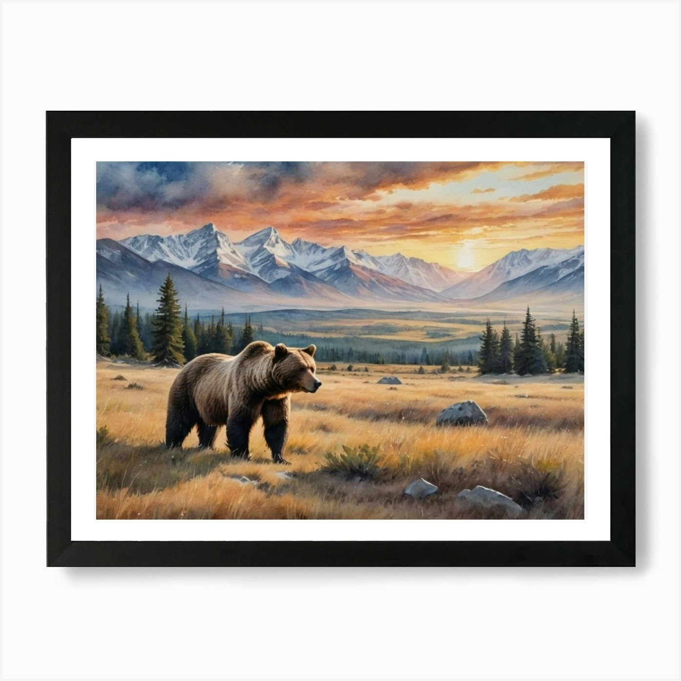 Grizzly Bear Framed Canvas Art Print Wall Decor Picture