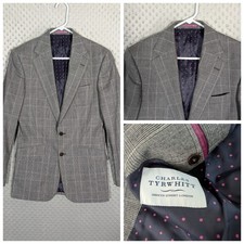 Charles Tyrwhitt Sport Coat Men's 38L Gray 100 Wool Houndstooth Check Slim Fit
