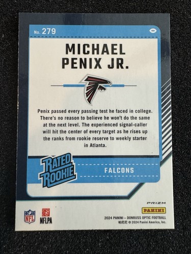 Radiocontrol Panini Donruss Optic Blue Hyper Prizm Michael Penix Jr #279 Rookie 2024 - Imagen 2 de 2