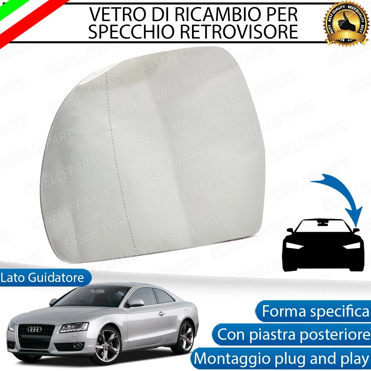 Specchio Retrovisore Sinistro Asferico Termico Per Audi A6 C7 (2011-2018) - Berlina, Allroad, Avant, Lato Guida, OE 4G0857535B