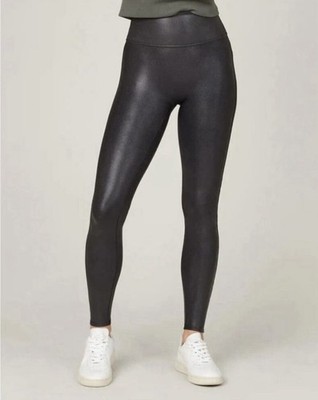 SPANX Faux Leather Metallic Stretch Pull On Leggings Pants Size XS Mid Rise
