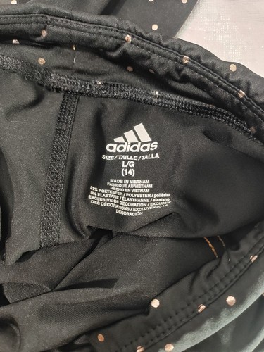 adidas Girls Leggings Black With Gold Stripes & Dots. Climalite. Size L(14) - Picture 7 of 9