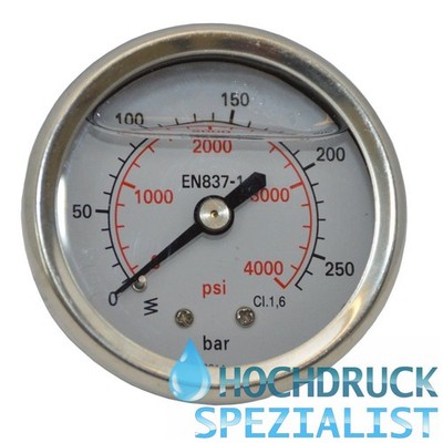 Manometer,Hochdruckmanometer 250 bar 1/4'' Anschluß für Kränzle, glyceringedämpft