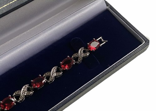 White Gold Finish Red Ruby and Created Diamond Bracelet-Love and Kisses Design - Picture 4 of 6