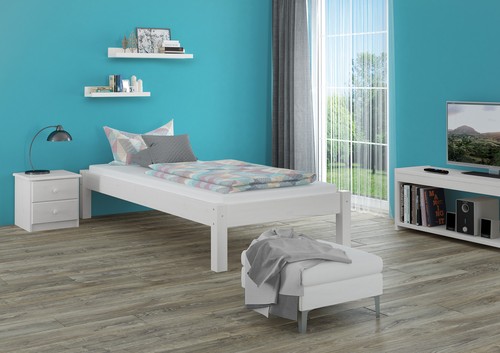 Solido letto futon bianco 90x200 in Pino massello con doghe rigide 60.35-09W - Foto 3 di 6