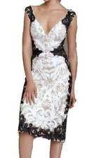 Betsy  Adam A19350 Black/White V-Neck 2-Tone Soutache Midi Dress, 8R - 300