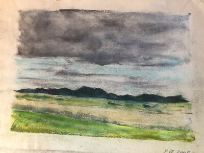 ::FRANZ EHMKE*1928-2018 GDR PAINTER °MONOG.FM MEADOW LANDSCAPE WITH DARK CLOUDS