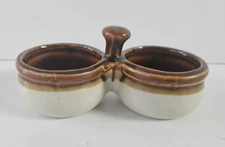 Open Salt Pepper Cellar Pinch Bowls Brown Cream Stoneware Glazed Pottery 4 1/2 "
