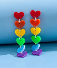 2.5  Silver-tone Earring Set Rainbow Heart Drop Dangle New Free Ship B2058