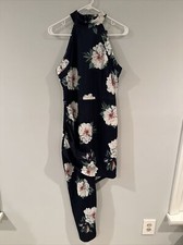 NWT Fashionnova Early Riser Asymmetrical Dress Navy Blue White Flowers Size XL