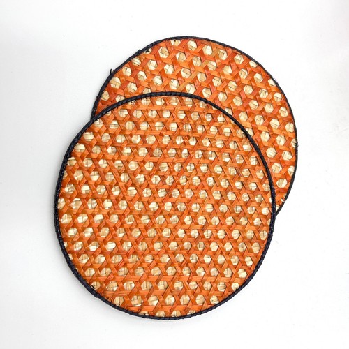 Vintage Woven Raffia Matt Set Multicolor Trivet Set with Container - Ratton - Picture 4 of 8