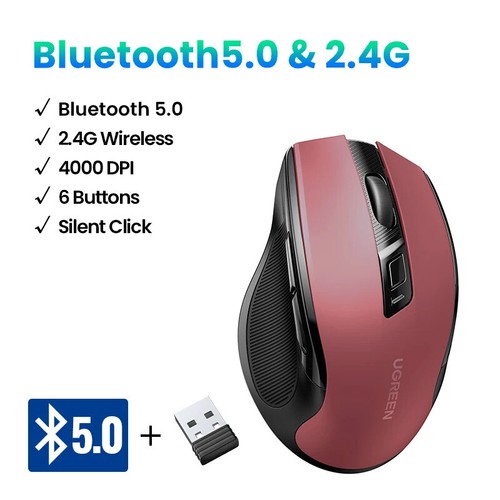 Wireless Mouse Bluetooth5.0 Mouse Ergonomic 4000DPI 6 Mute Buttons Mouse MacBook - 第 12/37 張圖片