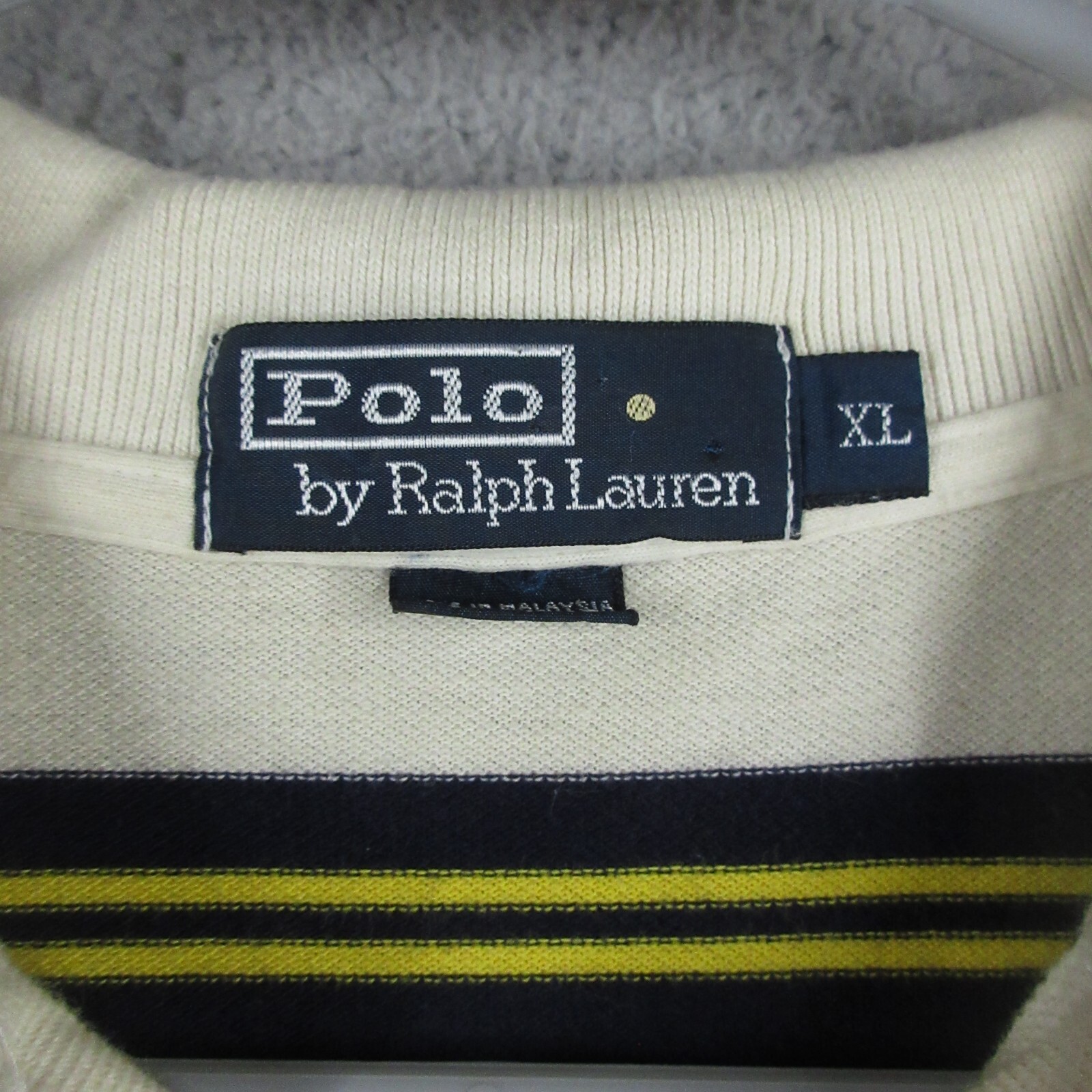 Polo Ralph Lauren Camicia XL avorio a righe lavorata a maniche corte piccolo pony colletto