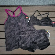 TYR Womens  Durafast Elite Blackout Camo Active Set Tank Boyshort Set Sz M NEW 