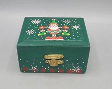 Hand Painted Wood Trinket Box Jewelry Container Winter Christmas Santa Claus