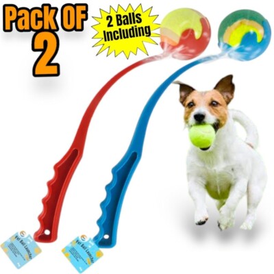 2Pcs BALL THROWER LAUNCHER DOG & PUPPY CHUCKER TENNIS PET TOY WALKING ...