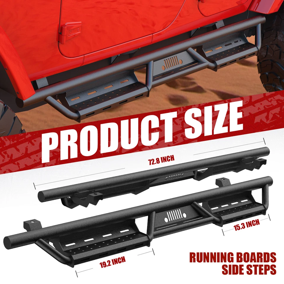 Running Boards for 2007- 2018 Jeep Wrangler JK & Unlimited 4 Door Side Steps Foto 2 de 4