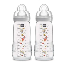 MAM Easy Active Bottle 11 oz (2-Count), Fast Flow Bottles, 4+ Month, Unisex, Gra