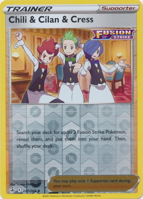 Reverse Holo Chili & Cilan & Cress 227/264 Fusion Strike Uncommon Pokemon TCG