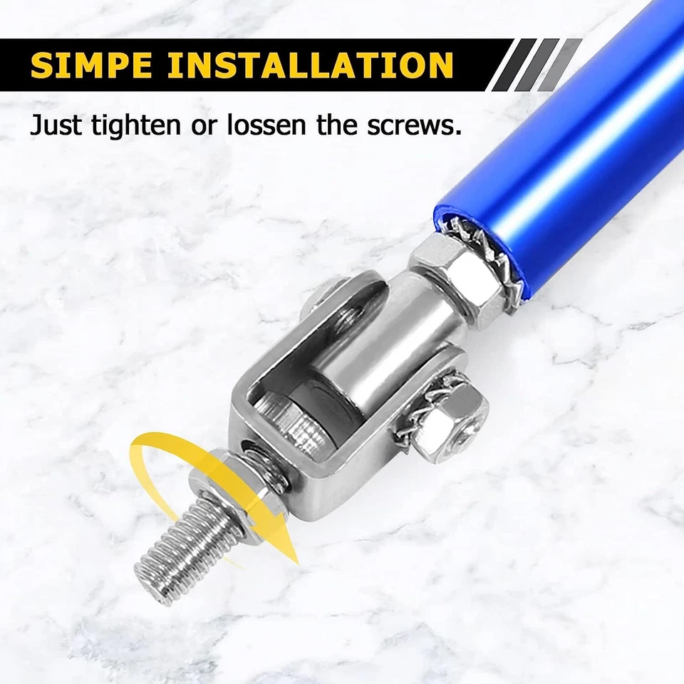 2pcs Adjustable Front Bumper Lip Splitter Spoiler Strut Rod Tie Support Bar Blue - Image 4 of 4