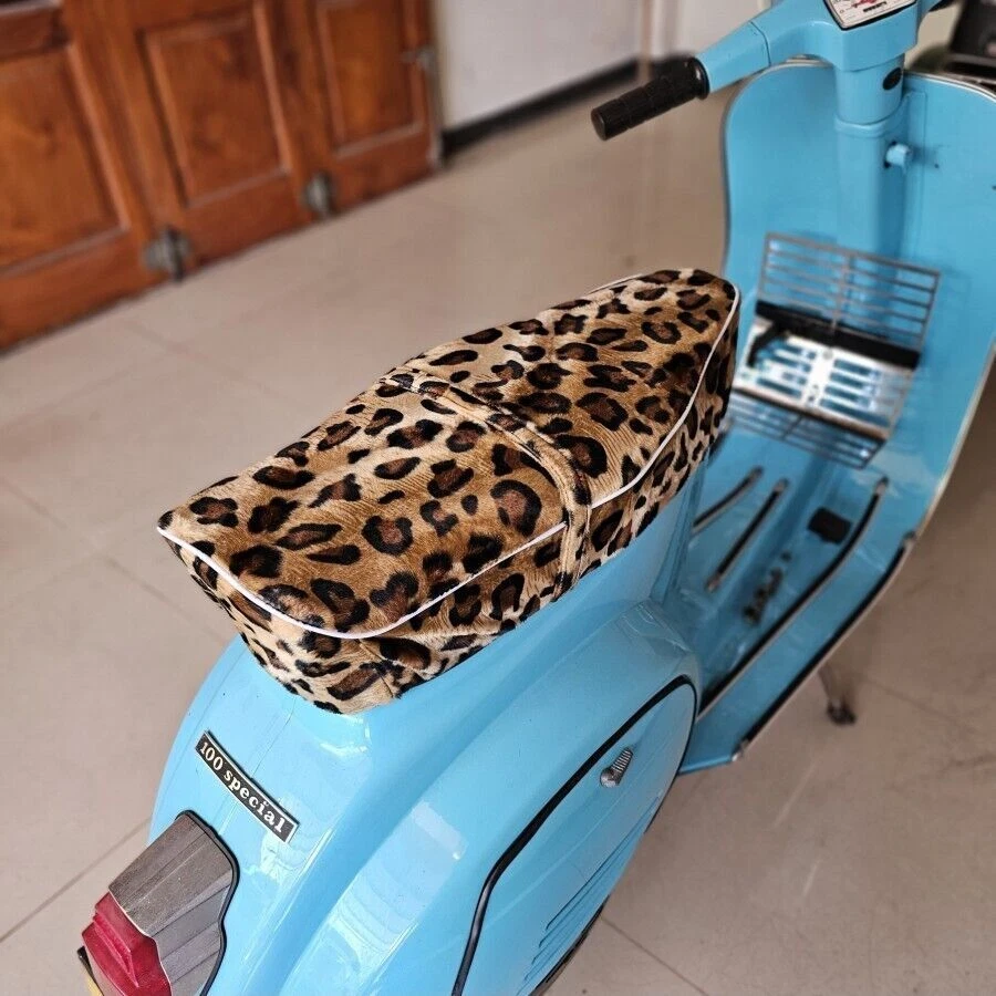 Cubierta de abrigo de asiento de marco pequeño especial con motivo de leopardo clásico Vespa PTS Jok LG110 Foto 3 de 4