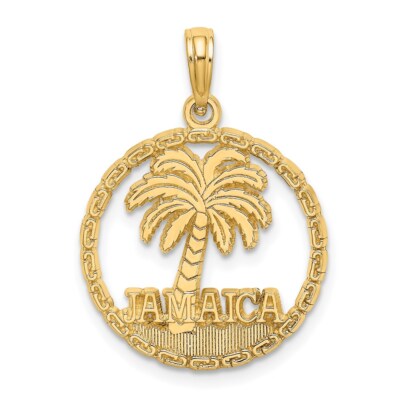 14K Gelbgold Jamaika unter Palme in Scheibe Anhänger