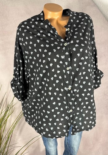 NEU Leichte legere  BLUSE  Italy HERZCHEN Muster SCHWARZ 38 40 42 - Bild 4 von 6