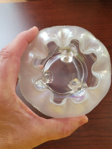 Awesome Northwood Frosty Ice White Carnival Glass Beaded Cable Rose Bowl - Picture 6 of 12