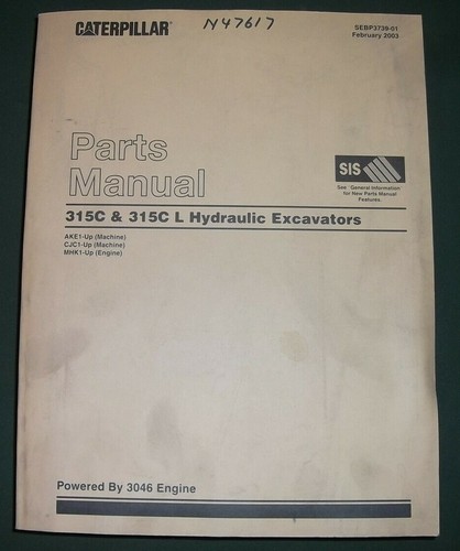 Cat Caterpillar 315c L Pelleteuse Pièces Livre Manuel Sn Ake Cjc 