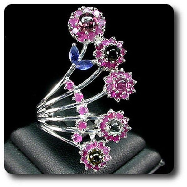 Steine Und Mineralien. Ring Tourmalin Multicolor Rubin Saphir Silber 925 + Pla-image