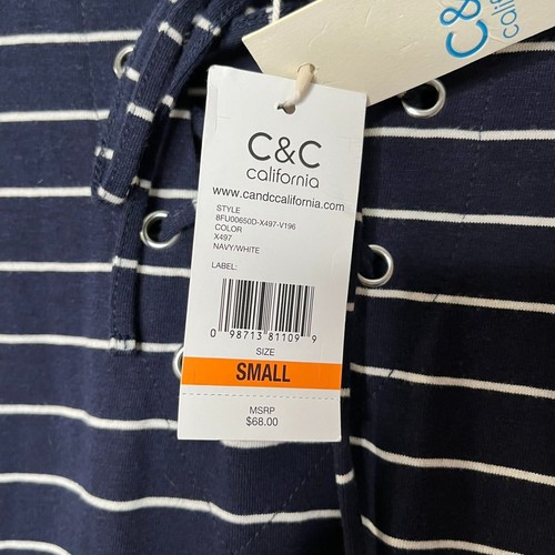 C&C California Womens Striped Navy White Lace-up Sleeveless Dress Small - Picture 8 of 10