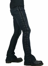 KILL CITY LACE UP ROCKER FIT RIFF BOOT CUT GOTHIC PUNK STAGE JEANS PANTS BIKER