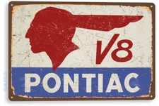 TIN SIGN Pontiac V8 Metal Décor Wall Art Auto Shop Garage Cave A574