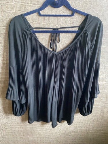 River island blouse swing pleated plisse long sleeve frill chiffon black uk 12 - Picture 17 of 24