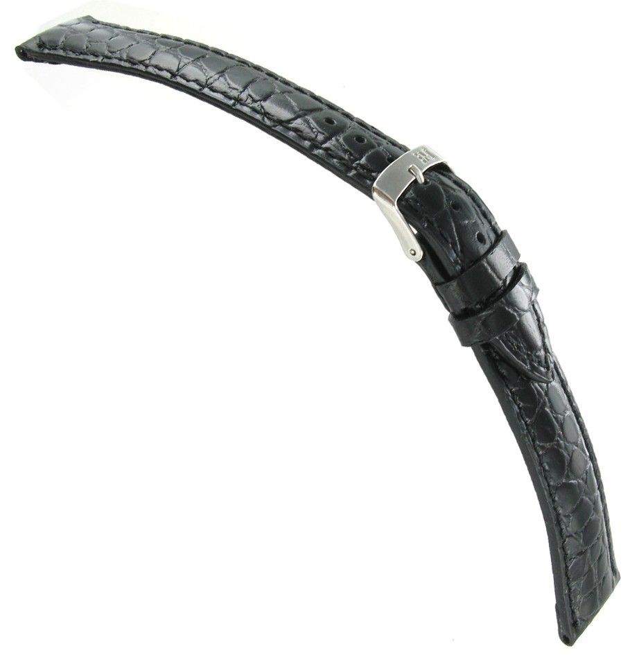 18mm Morellato Crocodile Grain Black Leather Watch Strap