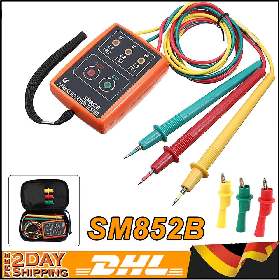 DE 3 Phasen Drehrichtungsanzeiger Drehstrom Phasenprüfer drehfeldmessgerät - Bild 2 von 4