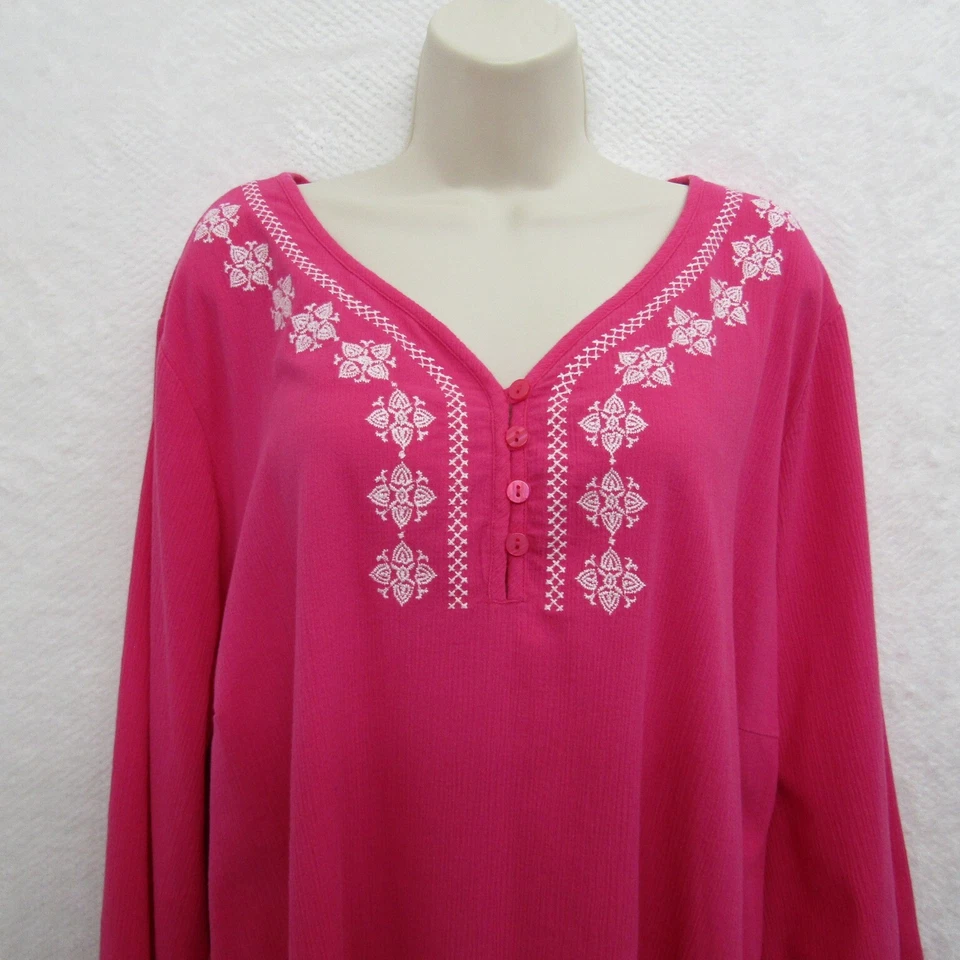 D & Co Top Blouse Women's 3X Pink 3/4 Sleeve V Neck Flowy Glam Casual Classic - Image 2 of 4