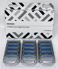 Solimo Razor Refills 3-Blade Cartridges 12ct Anti-Clog Dual Lubricating Strips