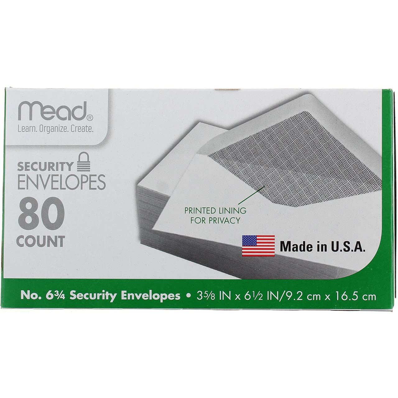 Mead #6-3/4 Envelopes, Security Printed Lining for Privacy, Gummed Closure, 3...