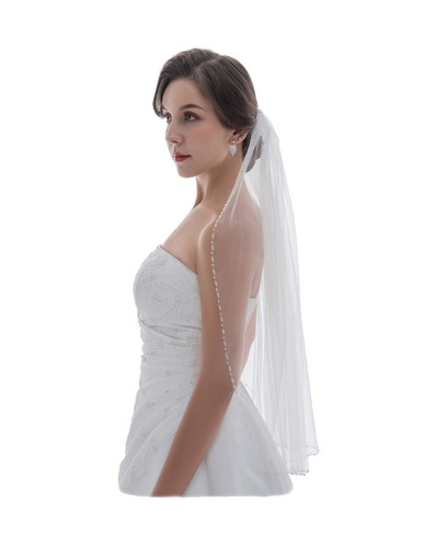 Wedding veil white bridal bride elegant large pearl bow  display picture 3