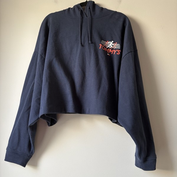 Tommy Hilfiger Hoodie Size 3XL Navy Blue Cropped Red White Logo Long Sleeves