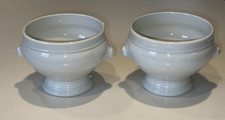 SET/2 Apilco France White Porcelain Lion's Head Pedestal Large Soup Bowls EUC