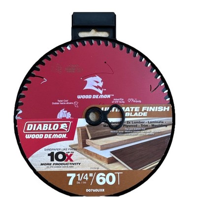 7-¼ 60 Tooth Ultimate Finish Wood Demon Carbide Saw Blade Diablo Tools D0760UXR