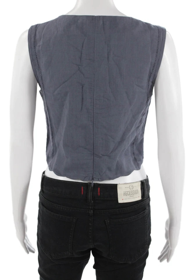Top Mirth Mujer Recortado Sin Mangas Cremallera Lino Algodón Gris Oscuro Boho Talla XS Foto 3 de 4