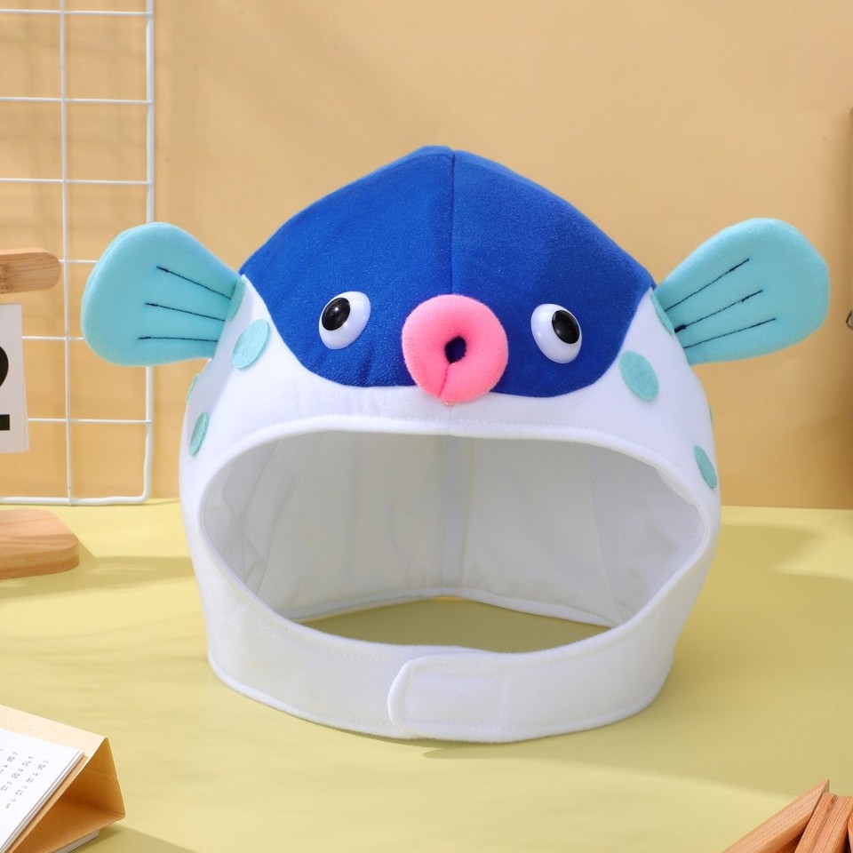 Shellfish Riddle Hat Weird Hat Head Wear Fish Blue Pufferfish Costume for Kids Sea Creature ...