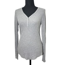 Womens Y2K Ribbed Henley Top Gray Size 8 Bella Swan Fitted Long Elena Gilbert